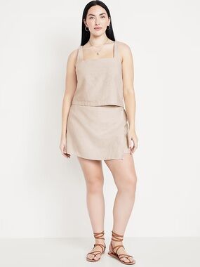 Linen blend faux wrap skort